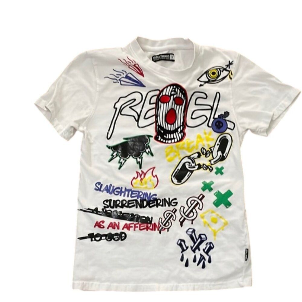 Rebel Minds White Cotton Graphic Streetwear T-Shirt Mens Size Small